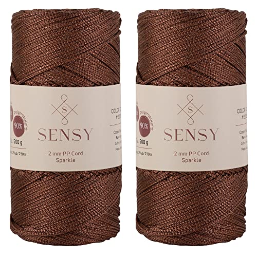 2 Garnstrange Sensy Premium 2 mm 230 Meter Glitzer Polyester-Seil, 90% Polypropylen, 10% Polyesterschnur, Makramee-Kordel 2 mm Häkeltasche Kordel Makramee Seil Häkelgarn Geschenk für Strickwaren von S SENSY
