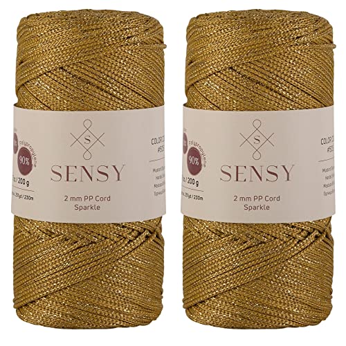 2 Garnstrange Sensy Premium 2 mm 230 Meter Glitzer Polyester-Seil, 90% Polypropylen, 10% Polyesterschnur, Makramee-Kordel 2 mm Häkeltasche Kordel Makramee Seil Häkelgarn Geschenk für Strickwaren von S SENSY