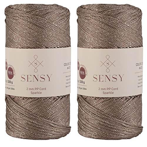2 Garnstrange Sensy Premium 2 mm 230 Meter Glitzer Polyester-Seil, 90% Polypropylen, 10% Polyesterschnur, Makramee-Kordel 2 mm Häkeltasche Kordel Makramee Seil Häkelgarn Geschenk für Strickwaren von S SENSY