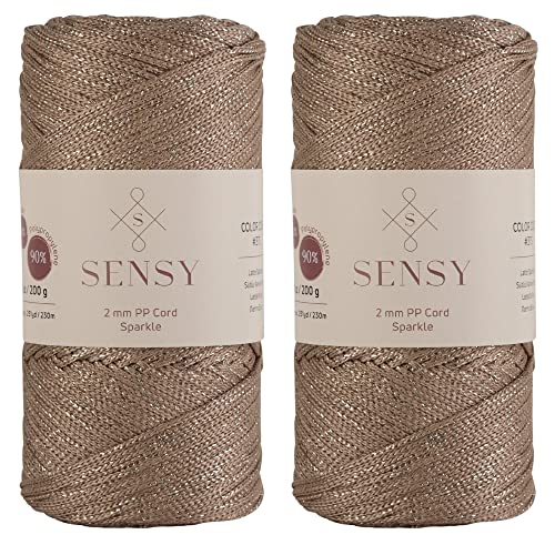 2 Garnstrange Sensy Premium 2 mm 230 Meter Glitzer Polyester-Seil, 90% Polypropylen, 10% Polyesterschnur, Makramee-Kordel 2 mm Häkeltasche Kordel Makramee Seil Häkelgarn Geschenk für Strickwaren von S SENSY