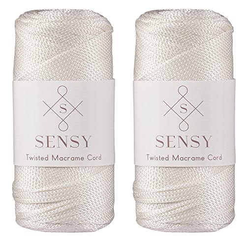 2 Garnstrange Sensy Premium 2 mm 230 Meter Polyester-Seil, 100% Polypropylen-Kordel Makramee-Kordel 2 mm Häkeltasche Kordel Makramee Seil Häkelgarn Geschenk für Strickwaren (Ecru) von S SENSY