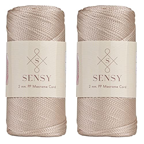 2 Garnstrange Sensy Premium 2 mm 230 Meter Polyester-Seil, 100% Polypropylen-Kordel Makramee-Kordel 2 mm Häkeltasche Kordel Makramee Seil Häkelgarn Geschenk für Strickwaren (Latte) von S SENSY