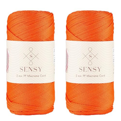 S SENSY 2 Garnstrange Sensy Premium 2 mm 230 Meter Polyester-Seil, 100% Polypropylen-Kordel Makramee-Kordel 2 mm Häkeltasche Kordel Makramee Seil Häkelgarn Geschenk für Strickwaren (Orange) von S SENSY