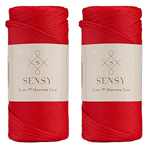 S SENSY 2 Garnstrange Sensy Premium 2 mm 230 Meter Polyester-Seil, 100% Polypropylen-Kordel Makramee-Kordel 2 mm Häkeltasche Kordel Makramee Seil Häkelgarn Geschenk für Strickwaren (Rot), (SPC2000) von S SENSY