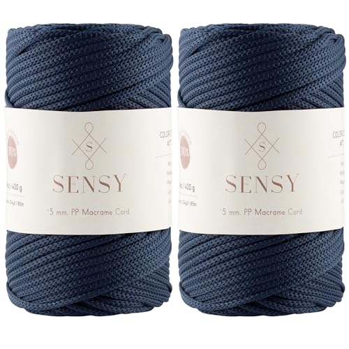 2 Garnstrange Sensy Premium 5 mm 95 Meter Polyester-Seil, 100% Polypropylen-Kordel Makramee-Kordel 5 mm Häkeltasche Kordel Makramee Seil Häkelgarn Geschenk für Strickwaren (Navy Blau) von S SENSY