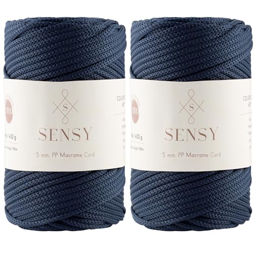 S SENSY 2 Garnstrange Premium 5 mm 95 Meter Polyester-Seil, 100% Polypropylen-Kordel Makramee-Kordel 5 mm Häkeltasche Kordel Makramee Seil Häkelgarn Geschenk für Strickwaren (Navy Blau) von S SENSY