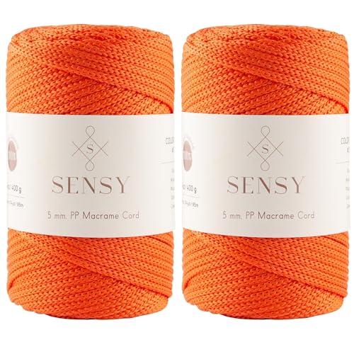 S SENSY 2 Garnstränge Premium Polyester-Seil, 5 mm x 95 Meter, 100% Polypropylen-Kordel, Makramee-Kordel für Häkeltasche, Strickwaren, Orange von S SENSY