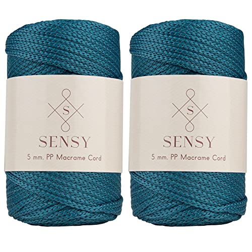 2 Garnstrange Sensy Premium Polyesterseil 5 mm 104 Yards - 100% Polypropylen-Kordel Makramee Seil für Häkeltasche - Häkelgarn Geschenk für Strickwaren (Pfauen) von S SENSY
