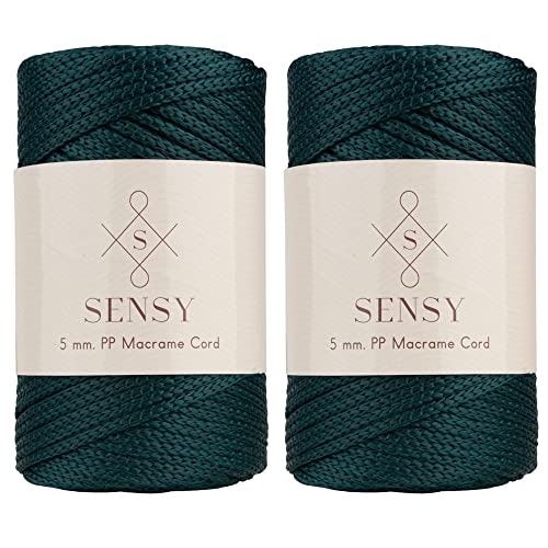 2 Garnstrange Sensy Premium Polyesterseil 5 mm 104 Yards - 100% Polypropylen-Kordel für Makramee, Häkeltasche, Häkelgarn - Geschenk für Strickwaren (Waldgrün) von S SENSY