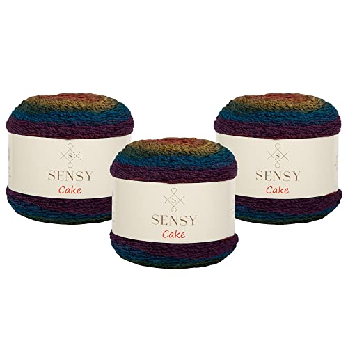 3 Knäuel Sensy Cake Garn, 5,3 Unzen, 525 Yards, Mehrfarbig für Häkeln und Stricken, Handarbeit, Stärke 3 Leicht (567) von S SENSY