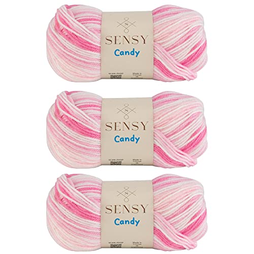 3 Knäuel Sensy Candy Garn, 3,5 Unzen, 251 Meter, Mehrfarbig für Häkeln und Stricken, Handarbeit, Stärke 3 Leicht (5430) von S SENSY