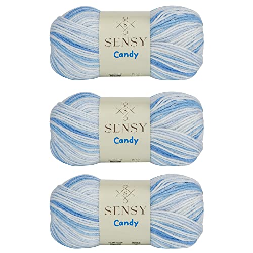 3 Knäuel Sensy Candy Garn, 3,5 Unzen, 251 Meter, Mehrfarbig für Häkeln und Stricken, Handarbeit, Stärke 3 Leicht (5431) von S SENSY