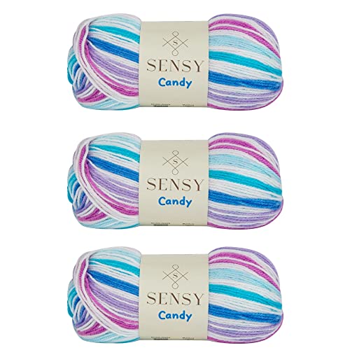 3 Knäuel Sensy Candy Garn, 3,5 Unzen, 251 Meter, Mehrfarbiges Garn zum Häkeln und Stricken, Handarbeitsgarn, Stärke 3 Light (5433) von S SENSY