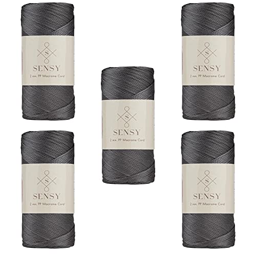 5 Garnstrange Sensy Premium 2 mm 230 Meter Polyester-Seil, 100% Polypropylen-Kordel Makramee-Kordel 2 mm Häkeltasche Kordel Makramee Seil Häkelgarn Geschenk für Strickwaren (Anthrazit) von S SENSY