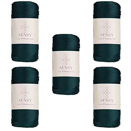 5 Garnstrange Sensy Premium 2 mm 230 Meter Polyester-Seil, 100% Polypropylen-Kordel Makramee-Kordel 2 mm Häkeltasche Kordel Makramee Seil Häkelgarn Geschenk für Strickwaren (Waldgrün) von S SENSY