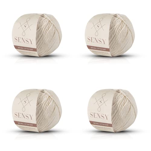 Sensy 100% Recyceltes Baumwollgarn für Amigurumi Stricken und Häkeln, Makramee-Garn, ideal für Decke, Überwürfe, Kissen, Babypuppenprojekte, 4 Knäuel (Ecru) von S SENSY