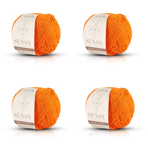 Sensy 100% Recyceltes Baumwollgarn für Amigurumi Stricken und Häkeln, Makramee-Garn, ideal für Decke, Überwürfe, Kissen, Babypuppenprojekte, 4 Knäuel (Orange) von S SENSY