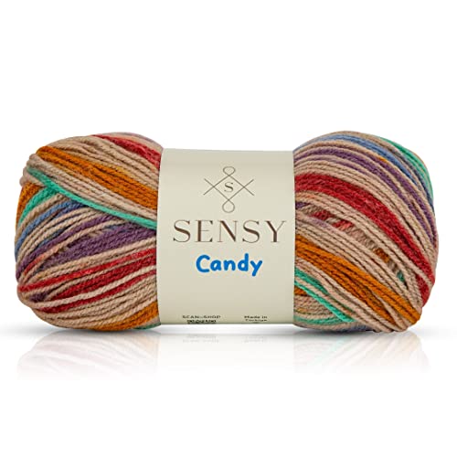 Sensy Candy Garn, 3,5 oz, 251 Yards, Mehrfarbiges Strickgarn für Häkeln und Stricken, Handarbeitsgarn, Stärke 3 Light (5844) von S SENSY