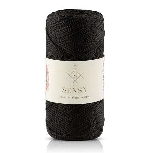 Sensy Premium 1,5 mm 160 Meter Polyester-Seil, 100% Polypropylen, Makramee-Schnur, 1,5 mm, Häkelnadel, Makramee-Seil, Häkelgarn, Geschenk für Stricker, Schwarz Sensy Premium 1,5 mm 160 Meter Polyester-Seil, 100% Polypropylen, Makramee-Schnur, 1,5 mm, Häkelnadel, Makramee-Seil, Häkelgarn, Geschenk für Stricker, Schwarz von S SENSY