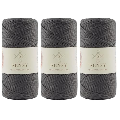 Sensy Premium 1,5 mm 164 Yards Polyester-Seil, 100% Polypropylen-Kordel Makramee-Kordel 1,5 mm Häkeltasche Kordel Makramee Seil Häkelgarn Geschenk für Strickwaren (Anthrazit) von S SENSY