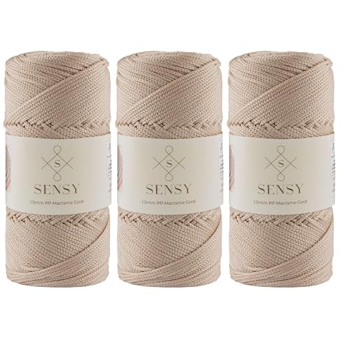 Sensy Premium 1,5 mm 164 Yards Polyester-Seil, 100% Polypropylen-Kordel Makramee 1,5 mm Häkeltasche Seil Häkelgarn Geschenk für Strickwaren (Latte) von S SENSY
