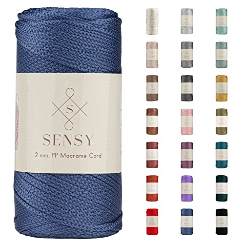 Sensy Premium 2 mm 230 Meter Polyester-Seil, 100% Polypropylen-Kordel Makramee-Kordel 2 mm Häkeltasche Kordel Makramee Seil Häkelgarn Geschenk für Strickwaren (Denim) von S SENSY