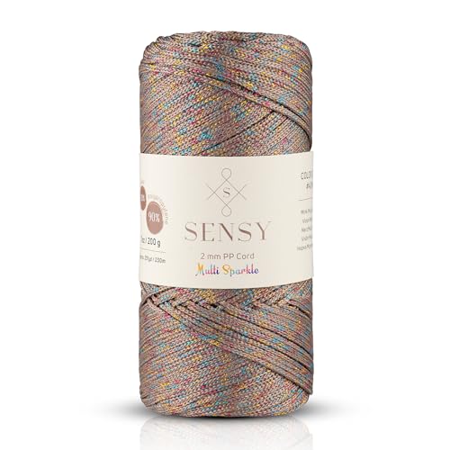 Sensy Premium 2 mm 230 Meter Multi-Glitzer Polyester-Seil, 90% Polypropylen, 10% Polyesterschnur, Makramee-Kordel Häkeltasche Kordel Makramee Seil Häkelgarn Geschenk für Strickwaren (Nerz) von S SENSY