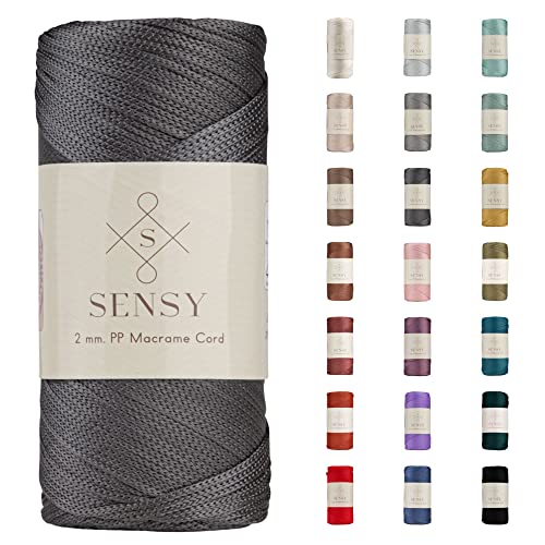 Sensy Premium 2 mm 220 Meter Polyester-Seil, 100% Polypropylen-Kordel Makramee-Kordel 2 mm Häkeltasche Kordel Makramee Seil Häkelgarn Geschenk für Strickwaren (Anthrazit) von S SENSY