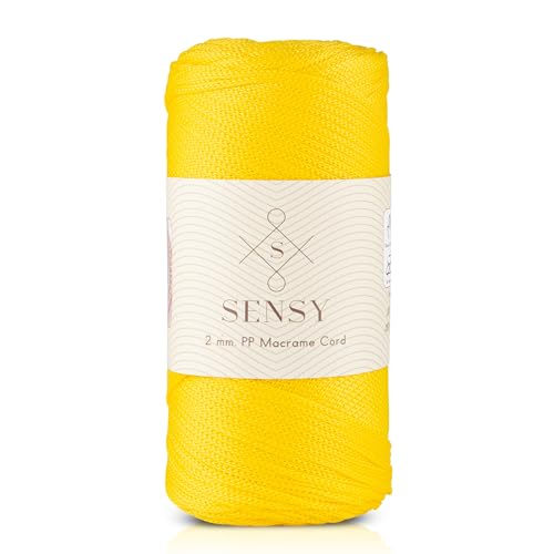 S SENSY Sensy Premium 2 mm 230 Meter Polyester-Seil, 100% Polypropylen-Kordel Makramee-Kordel 2 mm Häkeltasche Kordel Makramee Seil Häkelgarn Geschenk für Strickwaren (Gelb) von S SENSY