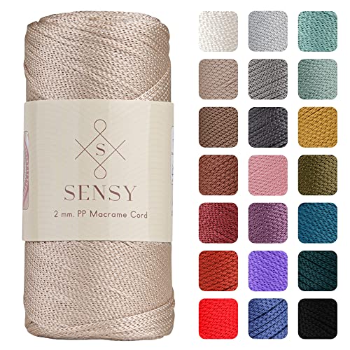 Sensy Premium 2 mm 230 Meter Polyester-Seil, 100% Polypropylen- Makramee-Kordel Häkeltasche Häkelgarn Geschenk für Strickwaren (Latte) von S SENSY