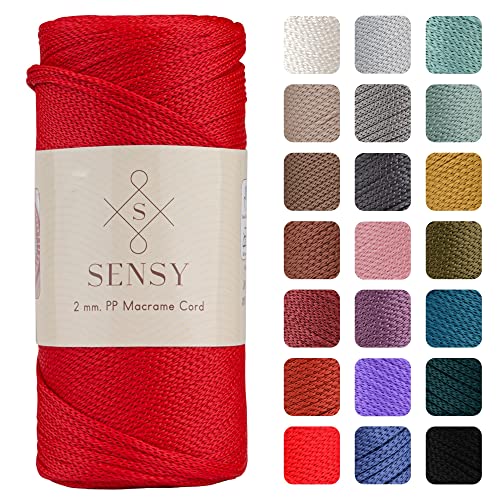 Sensy Premium 2 mm 230 Meter Polyester-Seil, 100% Polypropylen-Kordel Makramee-Kordel 2 mm Häkeltasche Kordel Makramee Seil Häkelgarn Geschenk für Strickwaren (Rot) von S SENSY