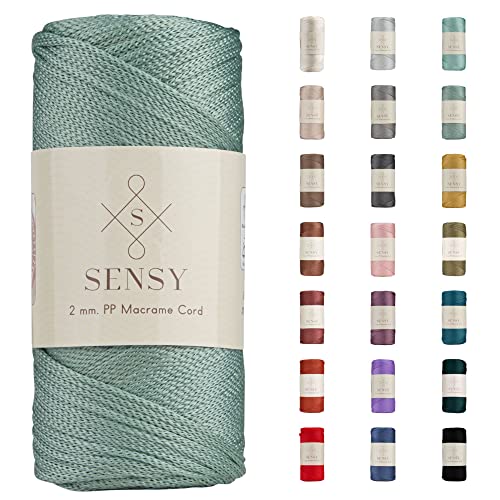 Sensy Premium 2 mm Polyester-Seil, 100% Polypropylen-Schnur, Makramee-Schnur, 2 mm Häkeltasche, Makramee-Seil, Häkelgarn, Geschenk für Strickwaren (Salbei) von S SENSY
