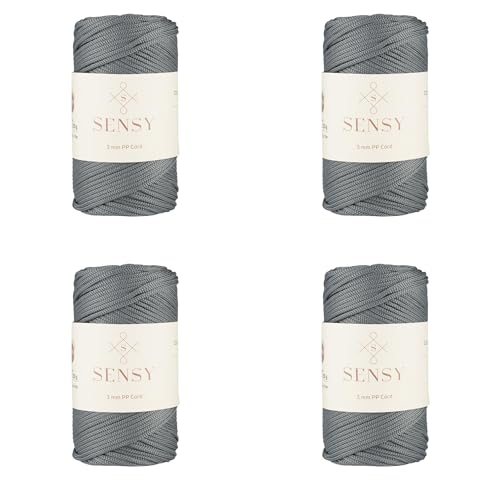 Sensy Premium 3 mm 120 Meter Polyester-Seil, 100% Polypropylen, Makramee-Kordel, 3 mm Häkeltaschen, Makramee-Seil, Häkelgarn, Geschenk für Stricker (Grau) von S SENSY