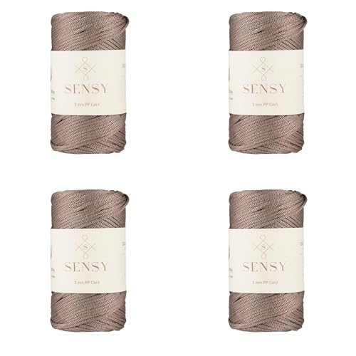 Sensy Premium 3 mm 120 Meter Polyester-Seil, 100% Polypropylen, Makramee-Kordel, 3 mm Häkeltaschen, Makramee-Seil, Häkelgarn, Geschenk für Stricker (Nerz) von S SENSY