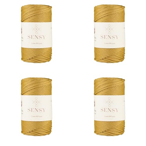 Sensy Premium 3 mm 120 Meter Polyester-Seil, 100% Polypropylen, Makramee-Kordel, 3 mm Häkeltaschen, Makramee-Seil, Häkelgarn, Geschenk für Stricker (Senf) von S SENSY