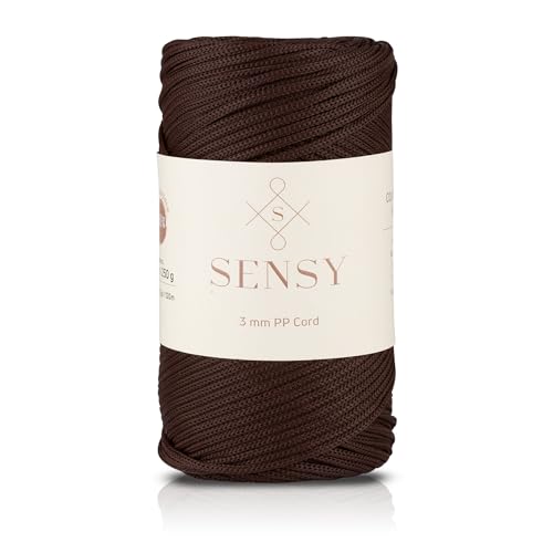 Sensy Premium 3 mm 120 Meter Polyester-Seil, 100% Polypropylen-Kordel, Makramee-Kordel, 3 mm Häkeltaschen-Kordel, Makramee-Seil, Häkelgarn, Geschenk für Stricker (Braun) von S SENSY