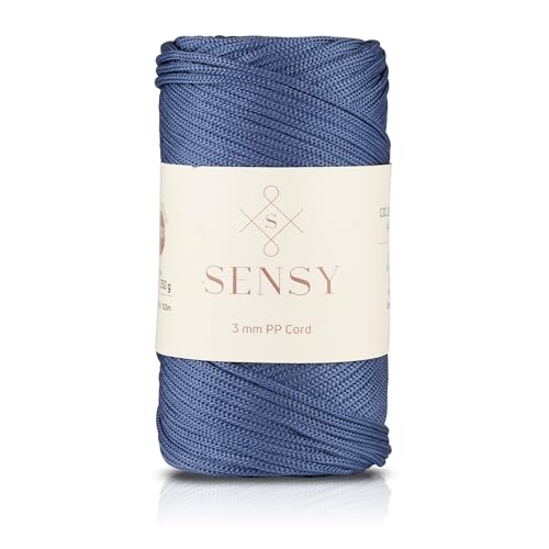 Sensy Premium 3 mm 120 Meter Polyester-Seil, 100% Polypropylen-Kordel, Makramee-Kordel, 3 mm Häkeltaschen-Kordel, Makramee-Seil, Häkelgarn, Geschenk für Stricker (Denim) von S SENSY