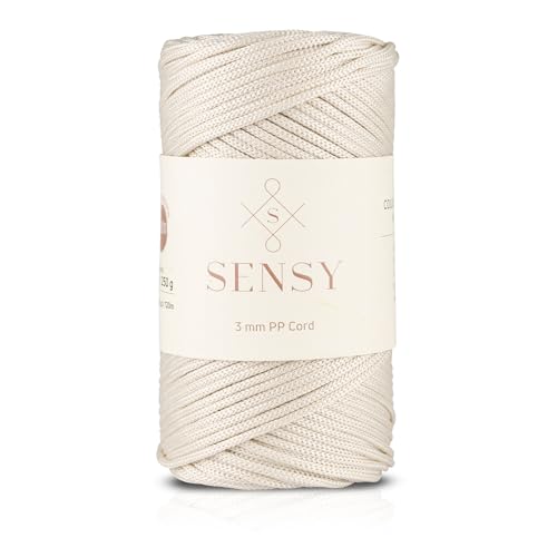 Sensy Premium 3 mm 120 Meter Polyester-Seil, 100% Polypropylen-Kordel, Makramee-Kordel, 3 mm Häkeltaschen-Kordel, Makramee-Seil, Häkelgarn, Geschenk für Stricker (Ecru) von S SENSY