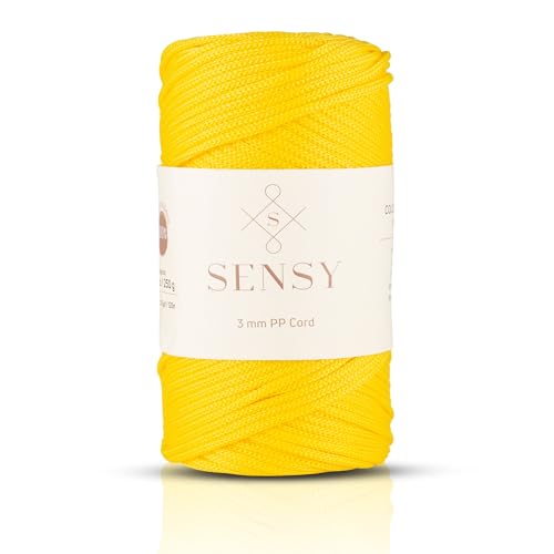 Sensy Premium 3 mm 120 Meter Polyester-Seil, 100% Polypropylen-Kordel, Makramee-Seil, Häkeltaschen-Kordel, Häkelgarn, Geschenk für Stricker (Gelb) von S SENSY
