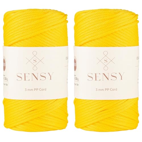 Sensy Premium 3 mm 120 Meter Polyester-Seil, 100% Polypropylen-Kordel, Makramee-Kordel, 3 mm Häkeltaschen-Kordel, Makramee-Seil, Häkelgarn, Geschenk für Stricker (Gelb) von S SENSY