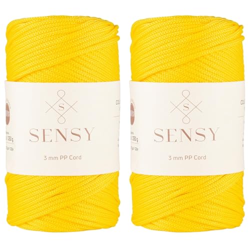Sensy Premium 3 mm 120 Meter Polyester-Seil, 100% Polypropylen-Kordel, Makramee-Seil, Häkeltaschen-Kordel, Häkelgarn, Geschenk für Stricker (Gelb) von S SENSY