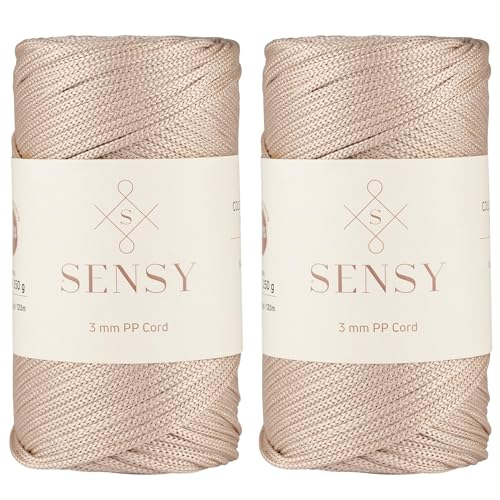 Sensy Premium 3 mm 120 Meter Polyester-Seil, 100% Polypropylen-Kordel, Makramee-Kordel, 3 mm Häkeltaschen-Kordel, Makramee-Seil, Häkelgarn, Geschenk für Stricker (Latte) von S SENSY
