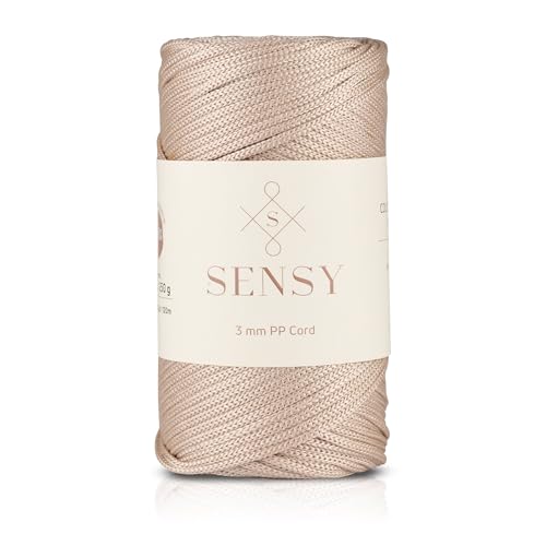 Sensy Premium 3 mm 120 Meter Polyester-Seil, 100% Polypropylen-Kordel, Makramee-Kordel, 3 mm Häkeltaschen-Kordel, Makramee-Seil, Häkelgarn, Geschenk für Stricker (Latte) von S SENSY