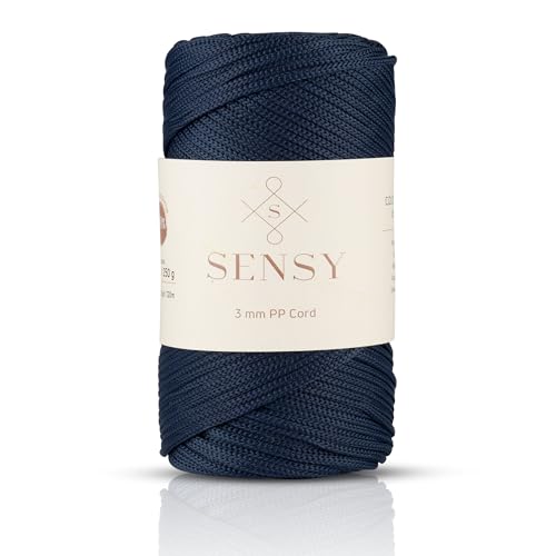 Sensy Premium 3 mm 120 Meter Polyester-Seil, 100% Polypropylen-Kordel, Makramee-Kordel, 3 mm Häkeltaschen-Kordel, Makramee-Seil, Häkelgarn, Geschenk für Stricker (Navy Blau) von S SENSY