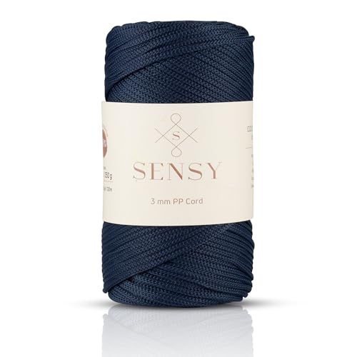 Sensy Premium 3 mm 120 Meter Polyester-Seil, 100% Polypropylen-Kordel, Makramee-Seil, Häkeltaschen-Kordel, Häkelgarn, Geschenk für Stricker (Navy Blau) von S SENSY