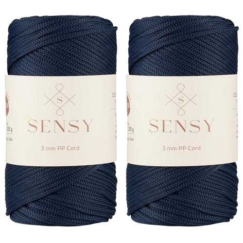 Sensy Premium 3 mm 120 Meter Polyester-Seil, 100% Polypropylen-Kordel, Makramee-Seil, Häkeltaschen-Kordel, Häkelgarn, Geschenk für Stricker (Navy Blau) von S SENSY