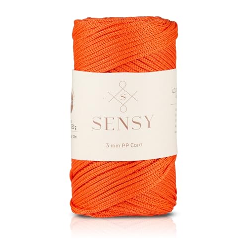 Sensy Premium 3 mm 120 Meter Polyester-Seil, 100% Polypropylen-Kordel, Makramee-Kordel, 3 mm Häkeltaschen-Kordel, Makramee-Seil, Häkelgarn, Geschenk für Stricker (Orange) von S SENSY