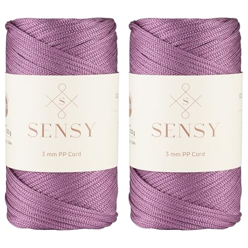 Sensy Premium 3 mm 120 Meter Polyester-Seil, 100% Polypropylen-Kordel, Makramee-Kordel, 3 mm Häkeltaschen-Kordel, Makramee-Seil, Häkelgarn, Geschenk für Stricker (Pflaume) von S SENSY