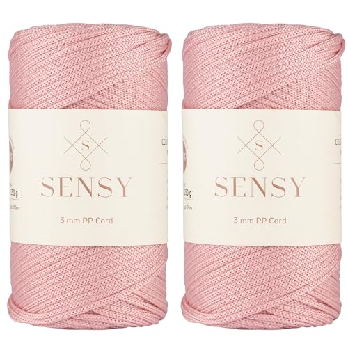 Sensy Premium 3 mm 120 Meter Polyester-Seil, 100% Polypropylen-Kordel, Makramee-Kordel, 3 mm Häkeltaschen-Kordel, Makramee-Seil, Häkelgarn, Geschenk für Stricker (Rosa) von S SENSY