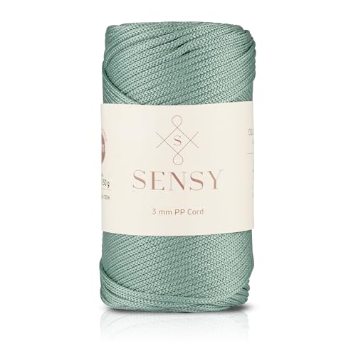 Sensy Premium 3 mm 120 Meter Polyester-Seil, 100% Polypropylen-Kordel, Makramee-Kordel, 3 mm Häkeltaschen-Kordel, Makramee-Seil, Häkelgarn, Geschenk für Stricker (Salbei) von S SENSY